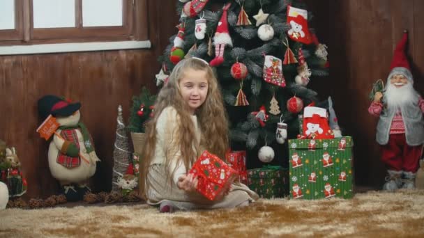 Chica con una caja de regalo en sus manos — Vídeos de Stock