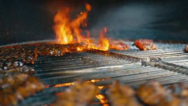 Costelas de porco fritas no fogo — Vídeo de Stock