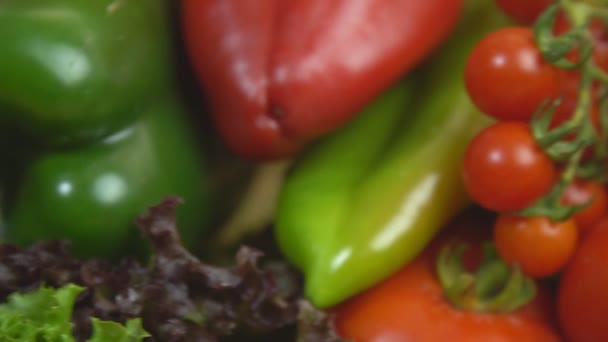 Broccoli peppers and tomatoes — Stock Video