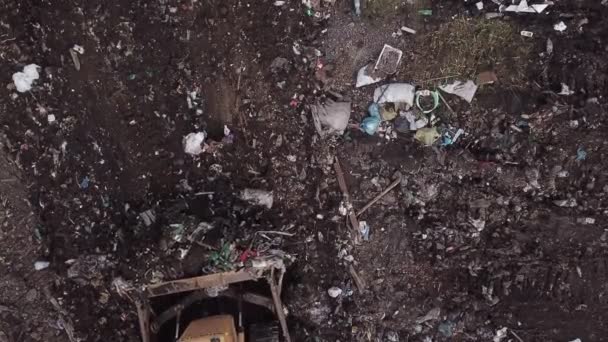 Bulldozer coleta lixo em uma pilha — Vídeo de Stock