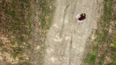 Kız ormanda yürüyor.