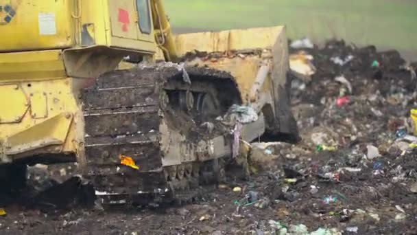 Bulldozer-Raupe auf Deponie — Stockvideo