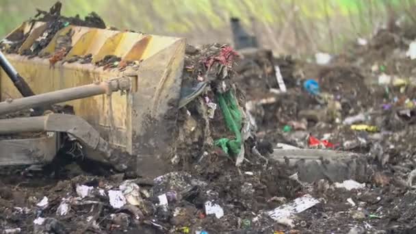Buldozerová lopata tlačí odpadky — Stock video
