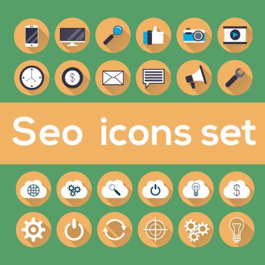 Longshadow ile SEO Icons set