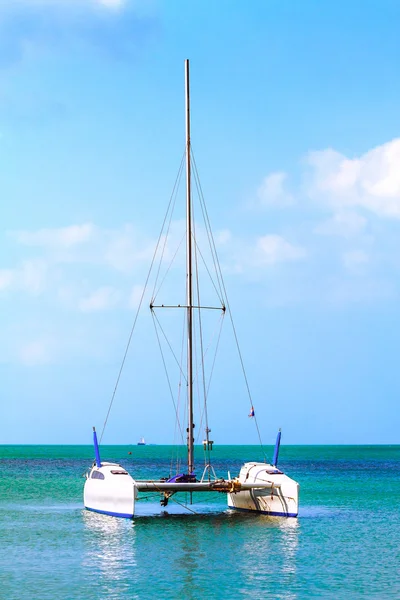 Turquoise sea, white catamaran — Stock Photo, Image