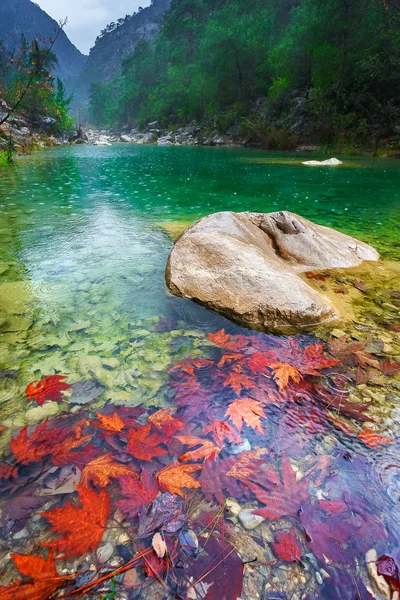 Зеленое озеро в горном каньоне — стоковое фото