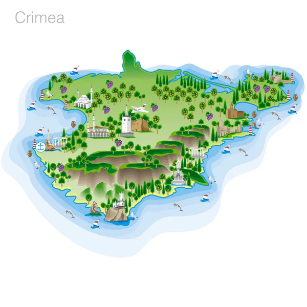 Рисунок цветной туристической карты Крыма. Векторная иллюстрация — стоковый вектор
