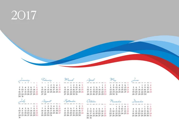 Mall för 2017 kalender på grå bakgrund — Stock vektor