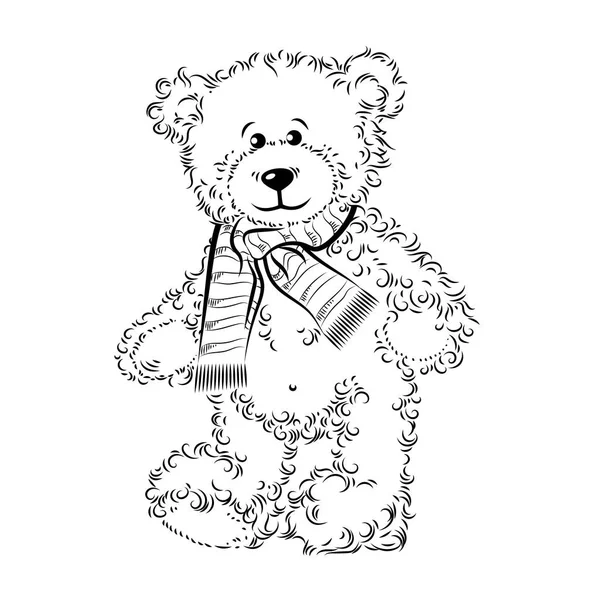 Desenho Teddy Bear com cachecol. Ilustração vetorial — Vetor de Stock