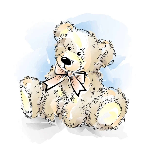 Dessin Ours en peluche avec arc. Illustration vectorielle couleur — Image vectorielle