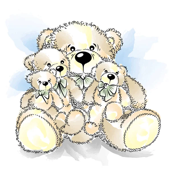 Zeichnen von Teddybären mit Schleife. Farbvektorillustration — Stockvektor