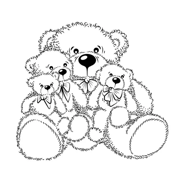 Zeichnen von Teddybären mit Schleife. Vektorillustration — Stockvektor