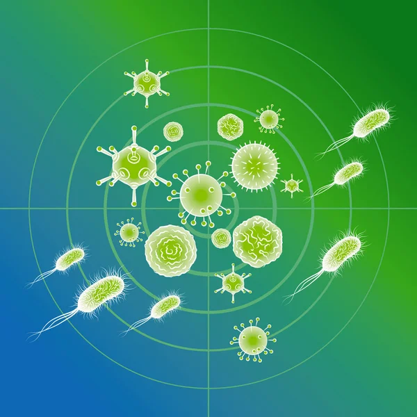 Vírus da gripe e bactérias E coli. Ilustração vetorial de cores —  Vetores de Stock