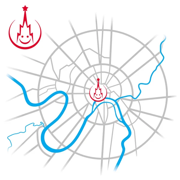 Carte du centre-ville de Moscou avec le sourire du Kremlin — Image vectorielle