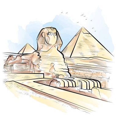 Çizim rengi piramitler ve Sfenks Giza, Mısır