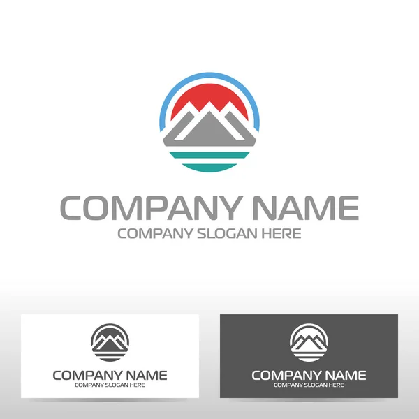 Design de logotipo com montanhas e rio. Ilustração vetorial — Vetor de Stock