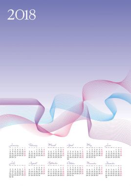 Şablon / 2018 takvim lavanta arka plan üzerinde