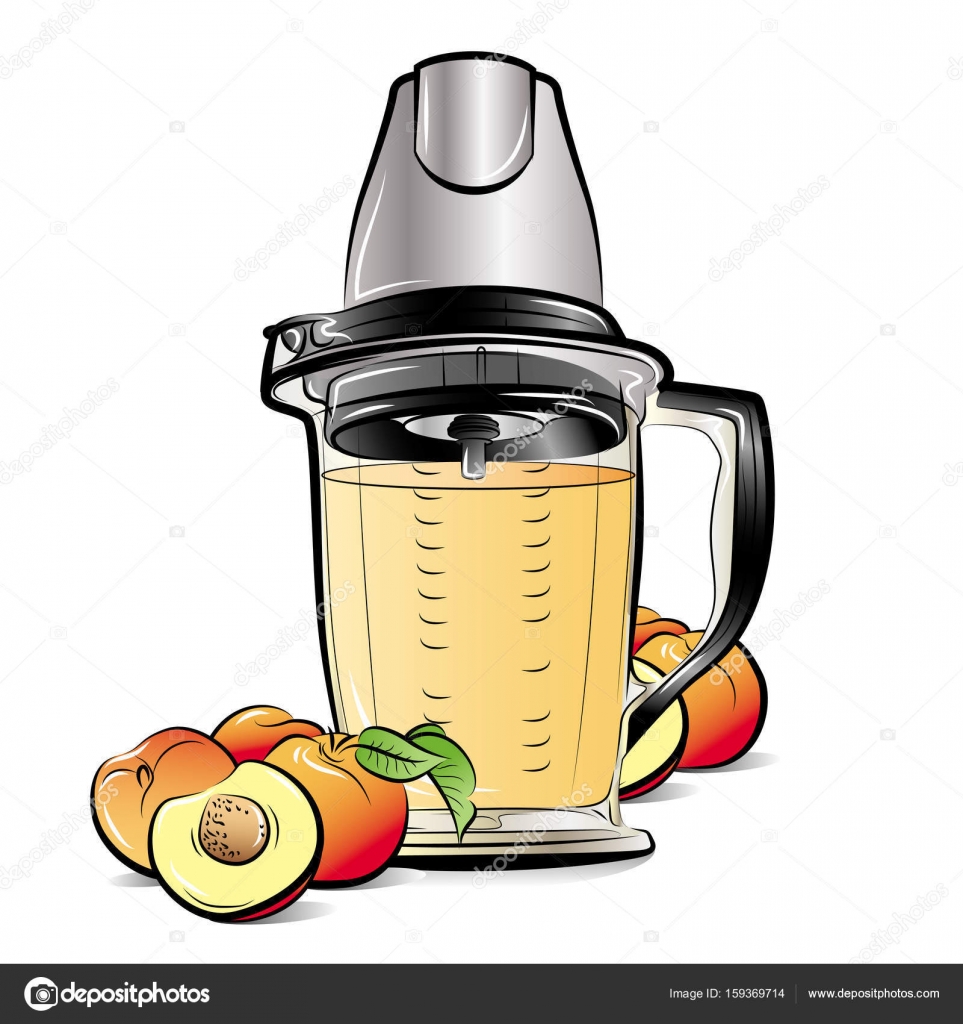 Disegno colore cucina frullatore con succo di pesca illustrazione vettoriale — Vettoriali di mirumur
