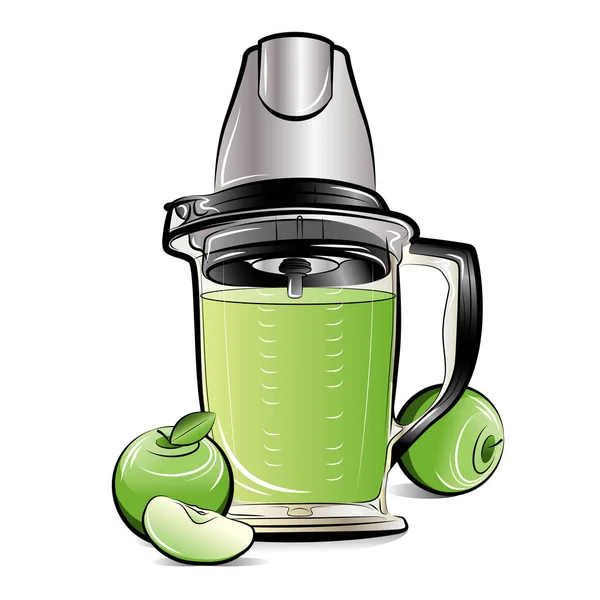 Tekening kleur keuken blender met appelsap — Stockvector