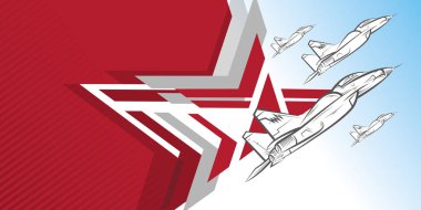 23 Şubat kırmızı kart ve jet avcı şablonu vektör görüntüsü