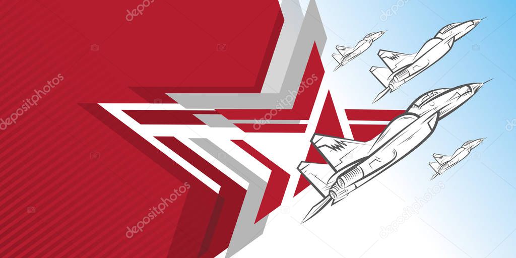 February 23 red card with jetfighter template vector image