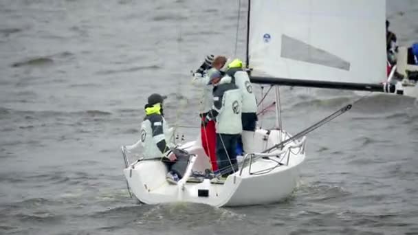 Sailing Boats Navigating Fast During Regatta — Stok Video