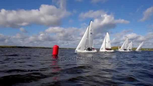 Barco à vela navegando com velas abertas — Vídeo de Stock