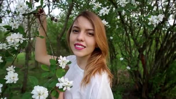 Hermosa joven mujer relajante en un maravilloso bosque — Vídeos de Stock