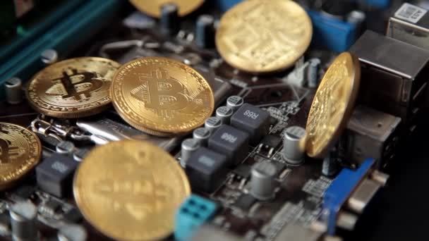 CRIPTO waluty Bitcoin monet Spin. Nam Dolar, Euro — Wideo stockowe