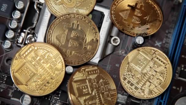 Cripto-Währung Bitcoin Coin Spin. US-Dollar, Euro — Stockvideo