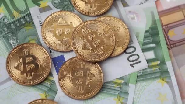 CRIPTO waluty Bitcoin monet Spin. 100 euro — Wideo stockowe