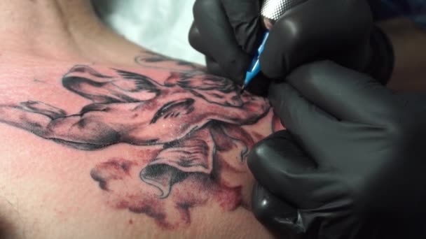 Artysta Tatuażu Należy Tatuażu Studio — Wideo stockowe