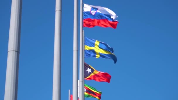 スロベニア スウェーデン ジンバブエの旗 — ストック動画