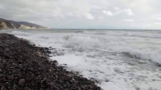 Botellas de plástico de la playa y en el mar. Mar Negro, Tuapse, Rusia — Vídeos de Stock