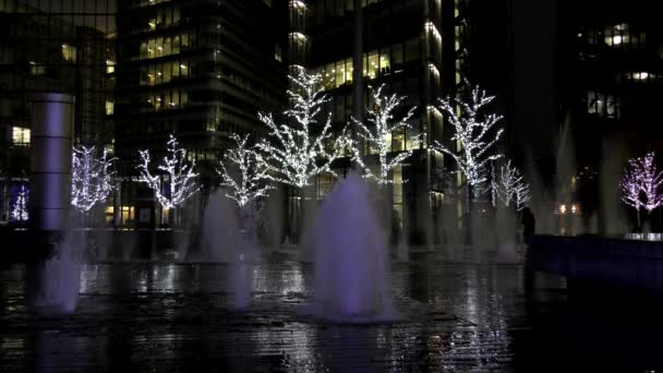 Noite de Londres. Fonte em um contexto de árvores com grinaldas . — Vídeo de Stock