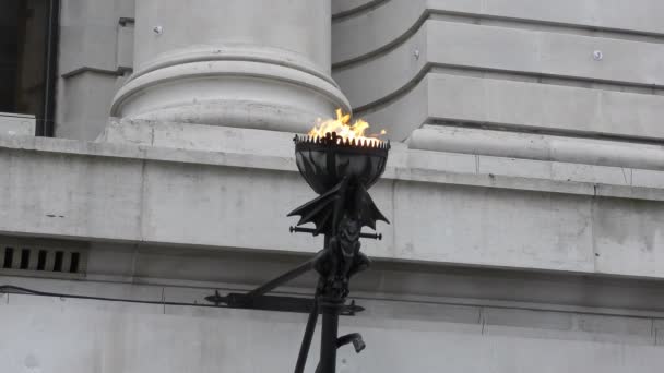 На стіні висить факел. Полум'я вогню танцює на вітрі . — стокове відео