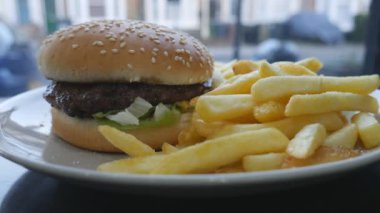 Fast food. Hamburger ve patates kızartması.