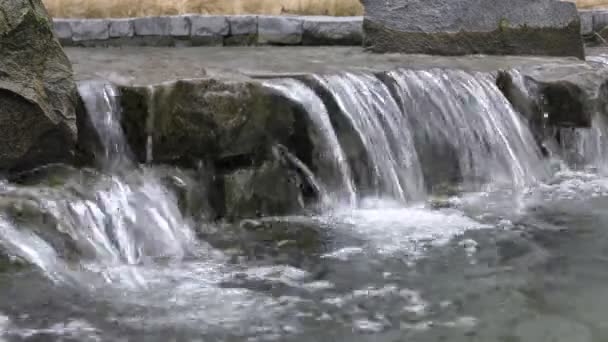 City Park. The flow of water over the rocks. — Stock Video