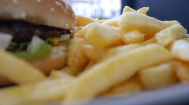 Fast food. Hamburger ve patates kızartması.