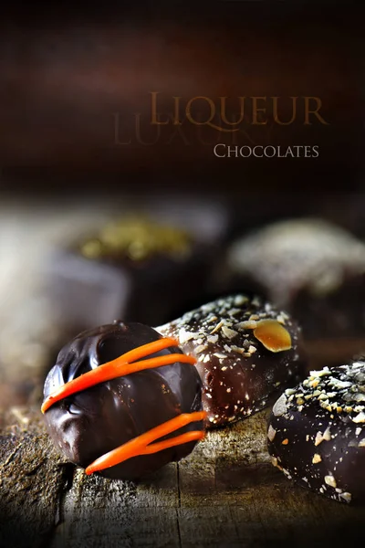 Chocolates de licor de luxo — Fotografia de Stock