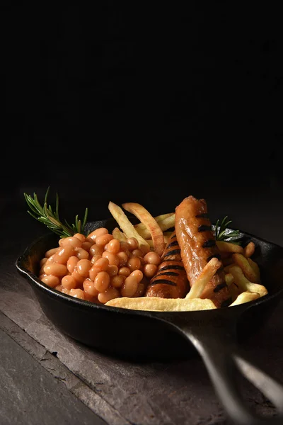 Sausage, chips and beans 3 — Stok fotoğraf