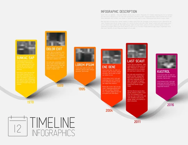 Plantilla de informe de línea de tiempo infografía con fotos — Archivo Imágenes Vectoriales