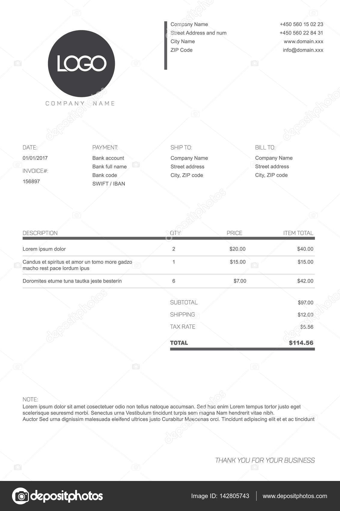 Black and white simple invoice template Stock Vector Image by Intended For Black Invoice Template