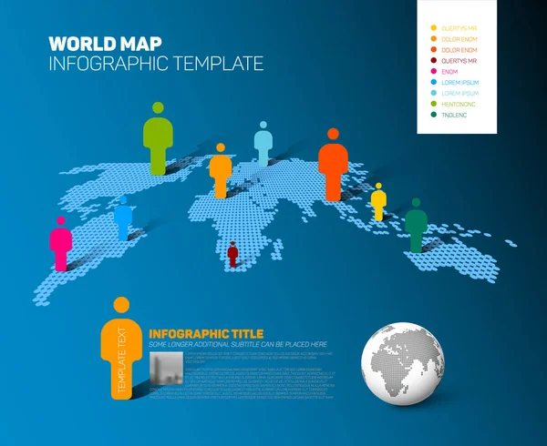 Szablonie infografikę mapa świata z postaciami — Wektor stockowy