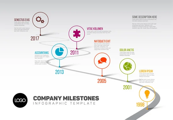 Pietre miliari Timeline Template — Vettoriale Stock