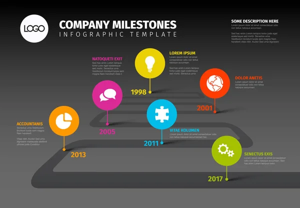 Infografía Plantilla de línea de tiempo de hitos de la empresa — Archivo Imágenes Vectoriales