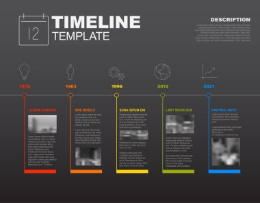 Basit vektör Infographic zaman çizelgesi rapor şablonu ile en büyük dönüm noktası, simgeler, fotoğraf, yıl - karanlık sürüm