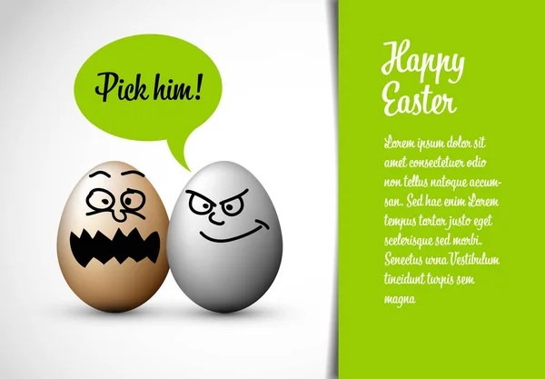 Cartão Páscoa Engraçado Com Ovos Páscoa Uma Bolha Fala Com —  Vetores de Stock