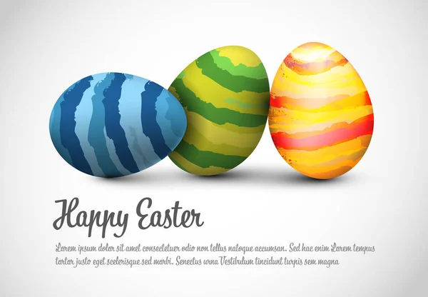 Simple Vector Happy Easter Card Three Colorful Stripped Eggs Gray — Stock Vector