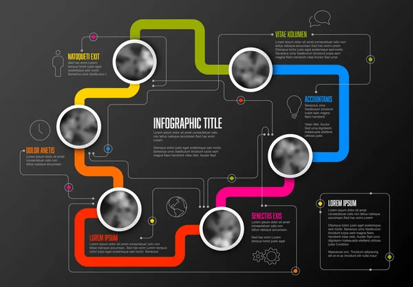 Abstracte Infographic Sjabloon Met Cirkel Foto Tijdelijke Aanduidingen Kleurrijke Lijn — Stockvector